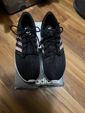 adidas Women's Black Sneakers with Light Pink Three Stripes